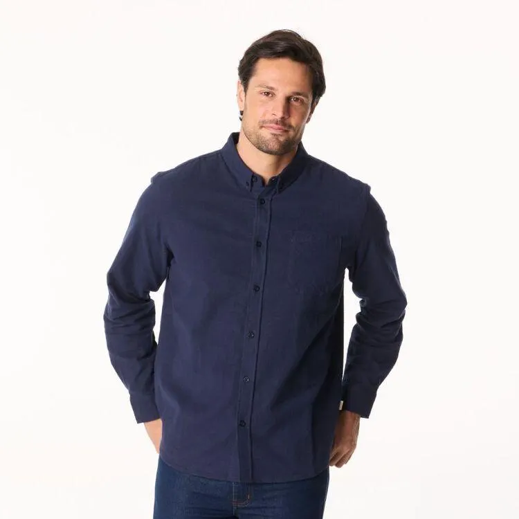 JC Lanyon Essentials Men's Ridley Solid Printed Flannelette Long Sleeve Shirt Navy