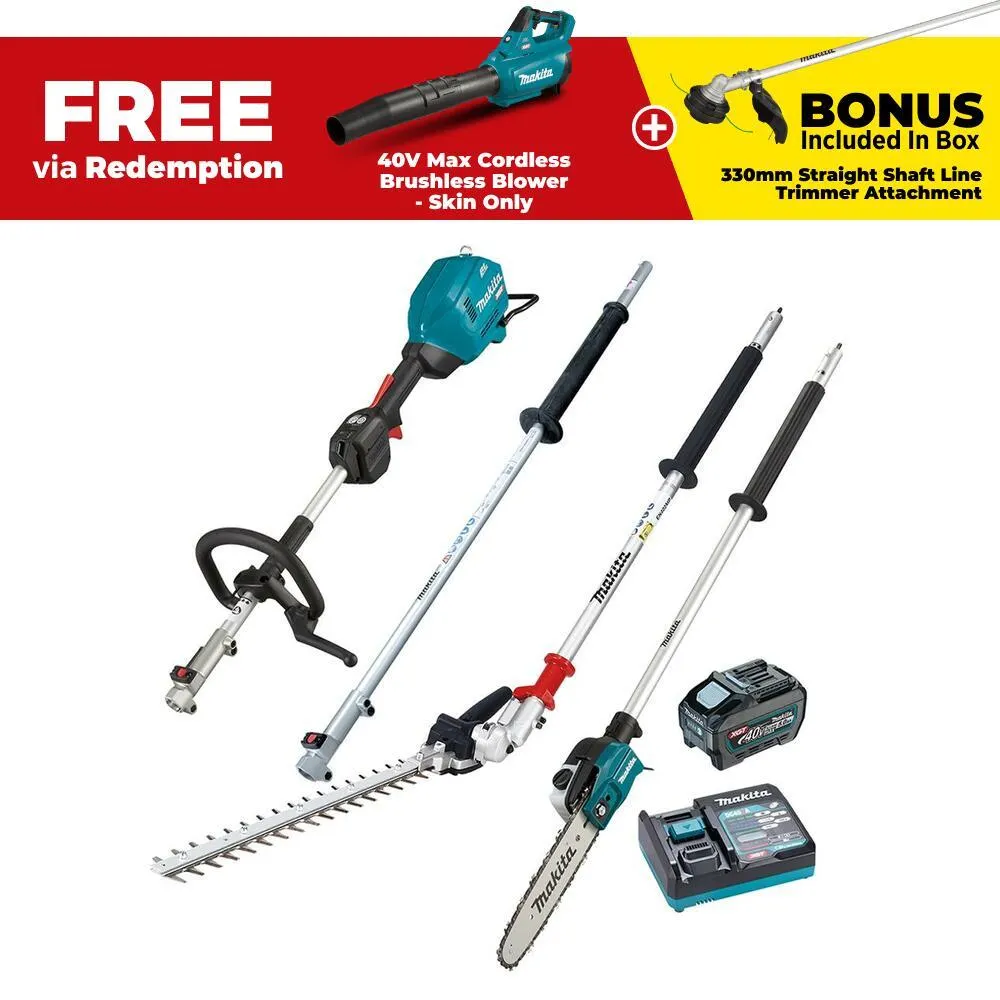 Makita UX01GT103-B 40V 5.0Ah Li-ion XGT Max Cordless Brushless Multi-Function Powerhead Combo Kit with Attachments