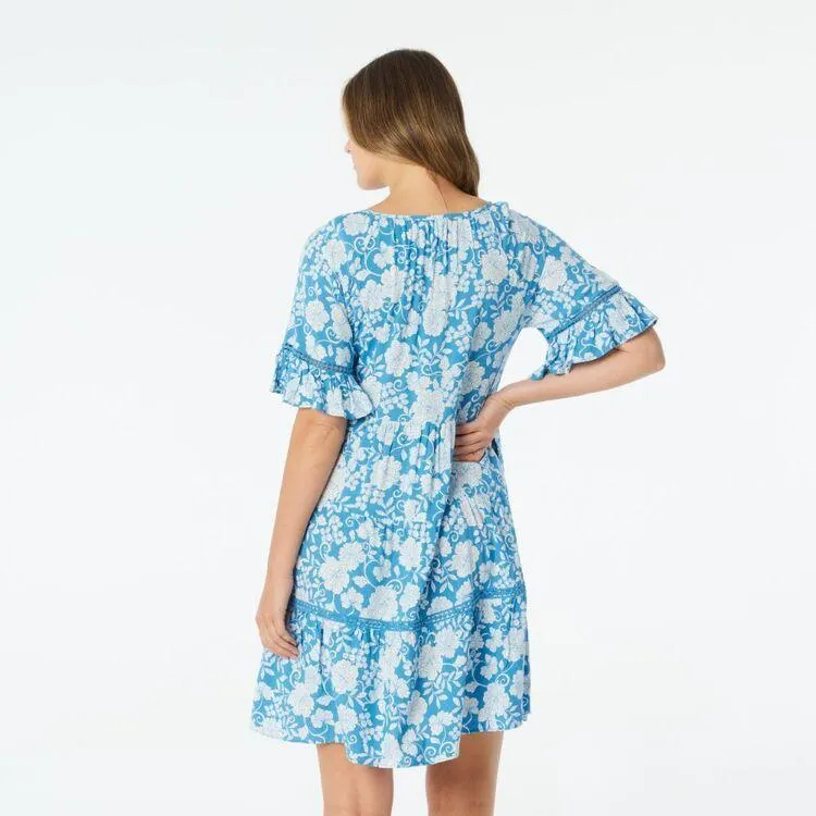 Khoko Collection Women's Viscose Flounce Dress Denim