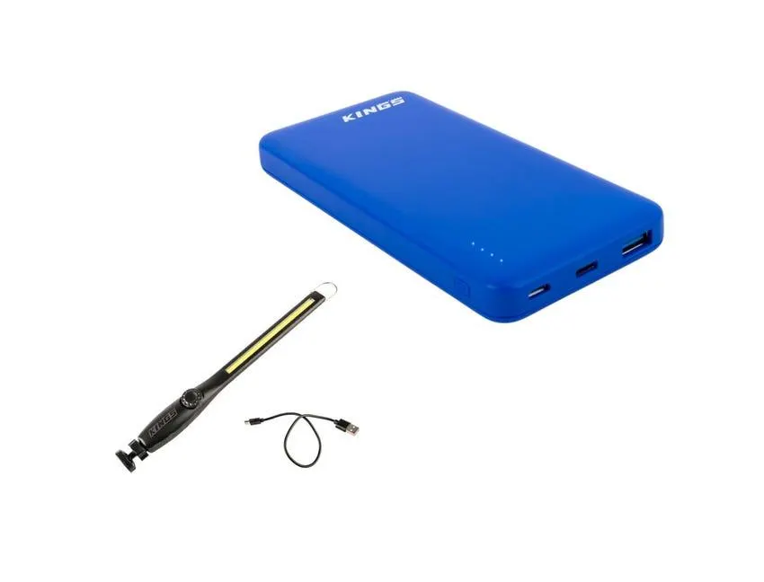 Kings Blue Power Bank 10000mAh + Rechargable Lithium LED Worklight