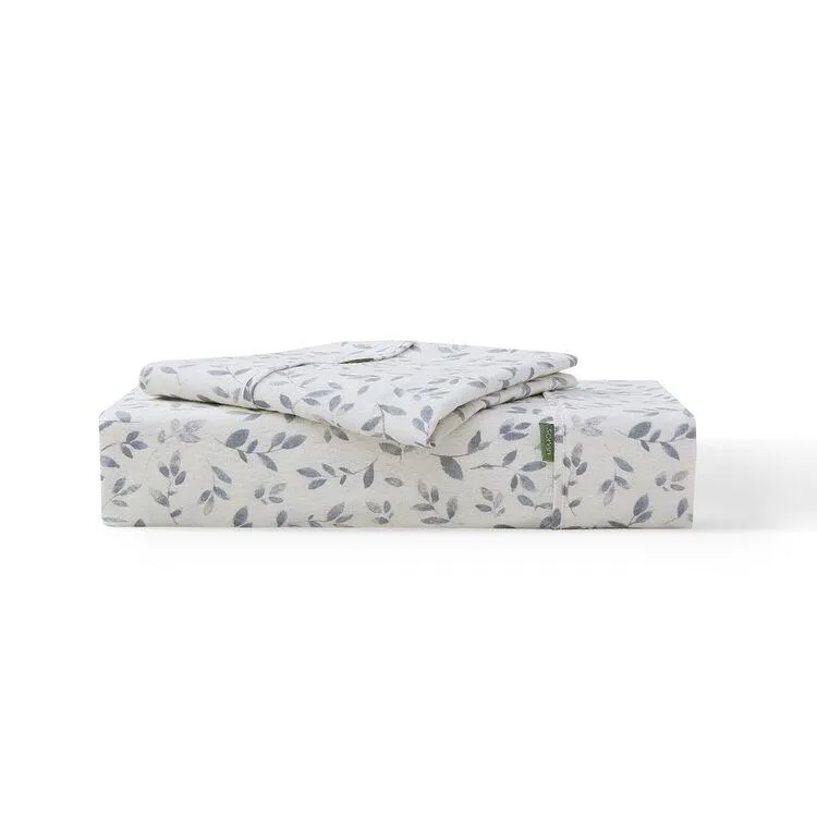 Soren Serenity Print Cotton Flannelette Sheet Set White & Silver