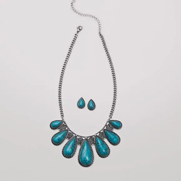 Fashion Statement Turquoise Necklace and Earring Set