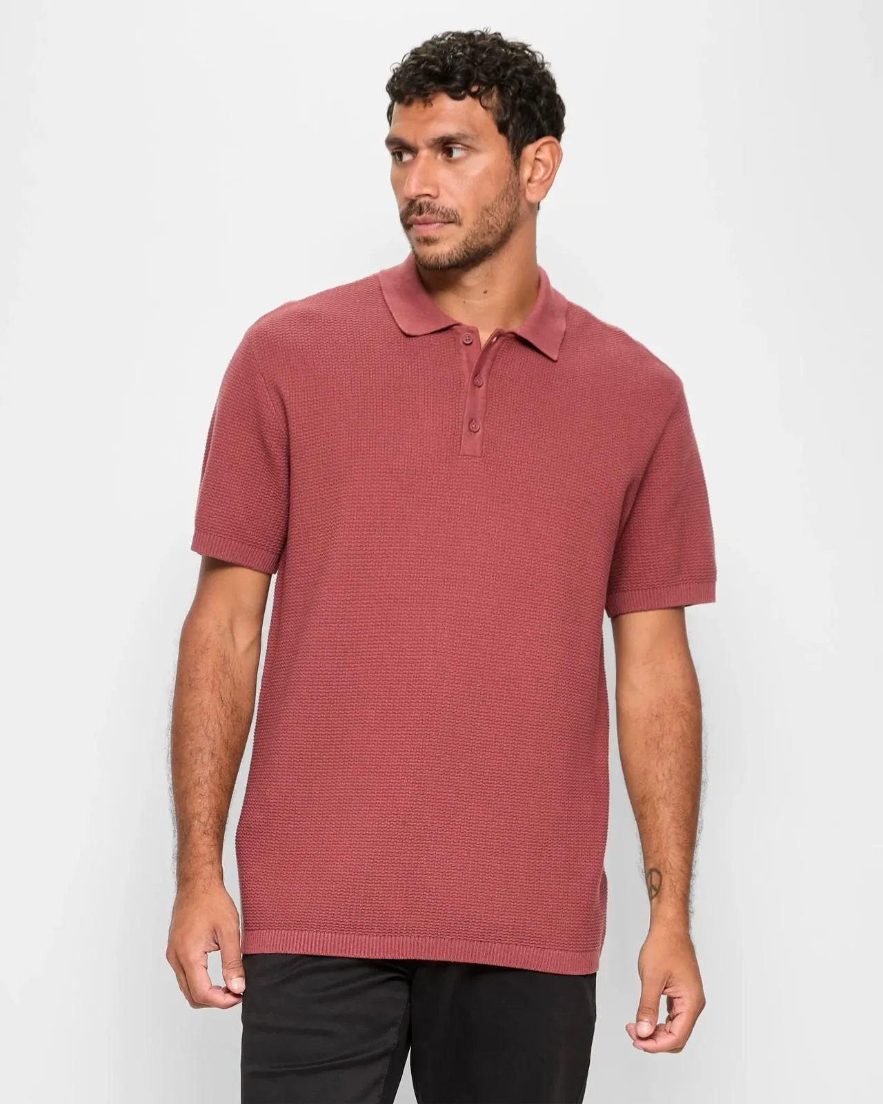 Australian Cotton Knitted Polo Top - Brick
