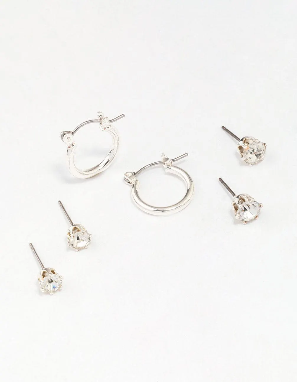 Silver Diamante Stud & Hoop Earring 3-Pack