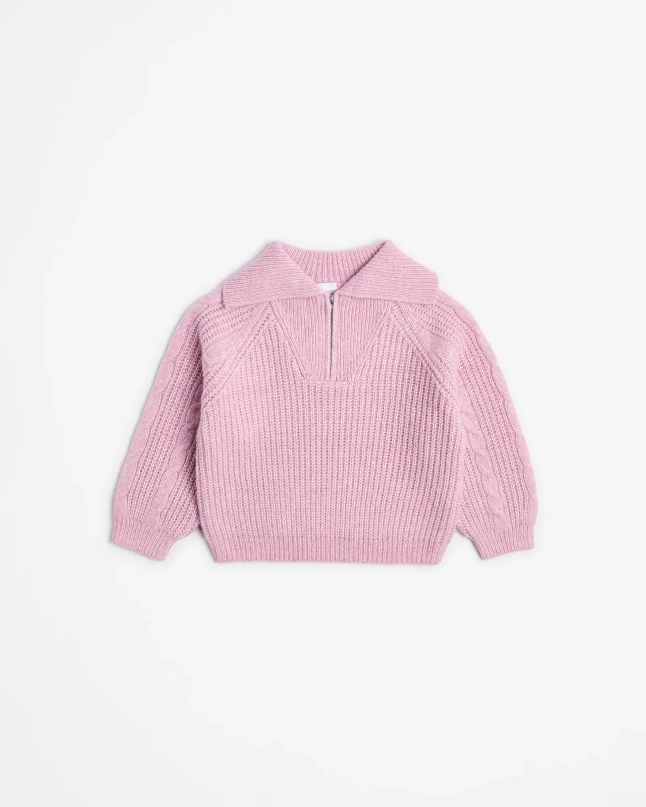 Qtr Zip Collar Knit Jumper - Pink