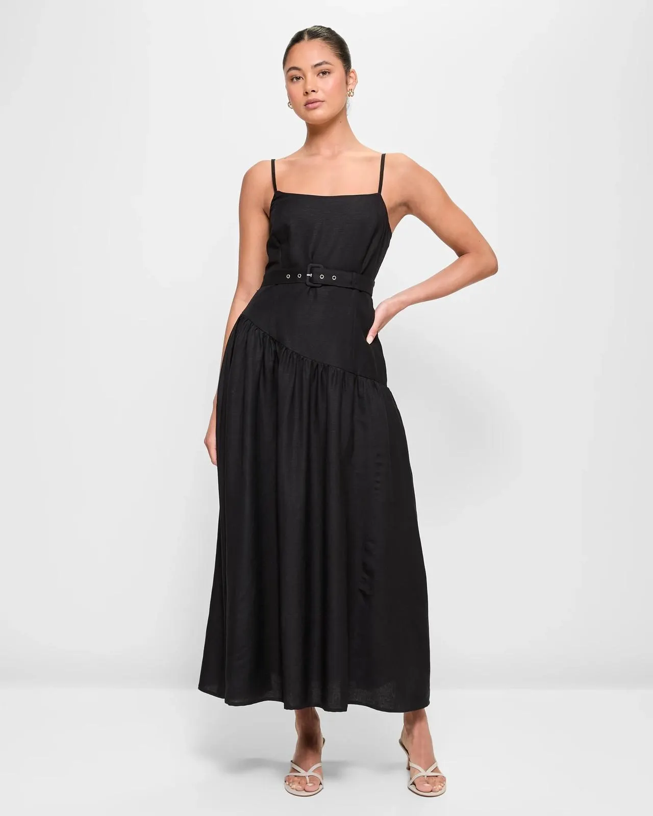 European Linen Blend Belted Corset Midi Dress - Lily Loves