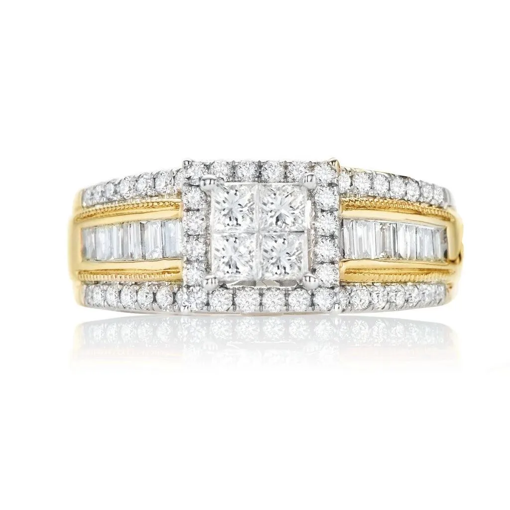 New York 14ct Yellow Gold Princess, Baguette & Round Cut 1.00 Carat tw Diamond Ring