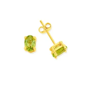 9ct Gold Peridot Oval Cut Stud Earrings