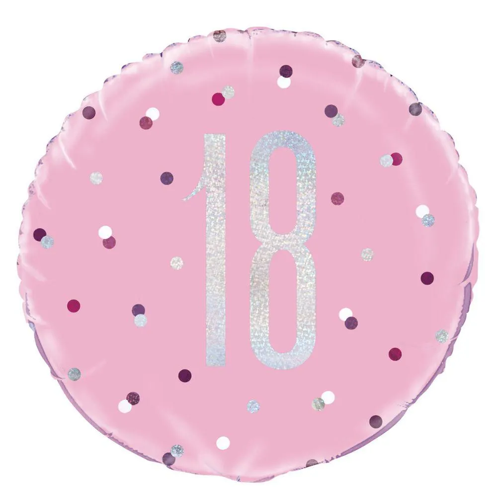 Balloon Foil 45cm Age 18 Prismatic Pink Ea