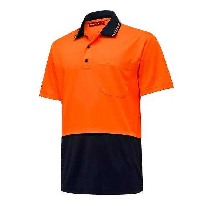 Hard Yakka Medium Orange And Navy Hi Vis Short Sleeve Polo