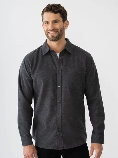 Long Sleeve Premium Brushed Twill Shirt Charcoal