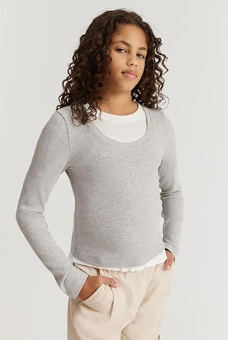 Teen Rib Crop Long Sleeve T-Shirt