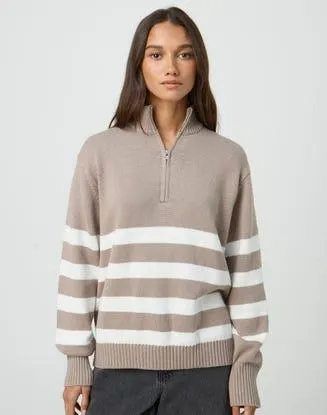 Quarter Zip Stripe Cotton Knit Jumper