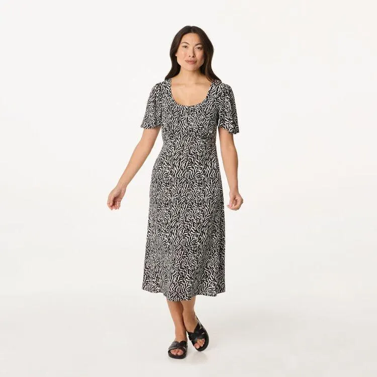 Khoko Collection Women's Viscose Empire Dress Black Print