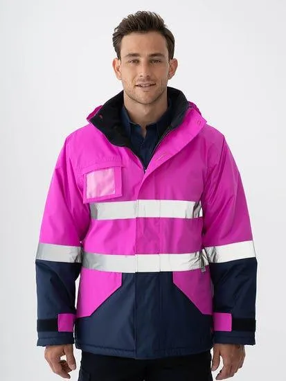Traders 308 Work Quilted Hi Vis Jacket Pink Navy