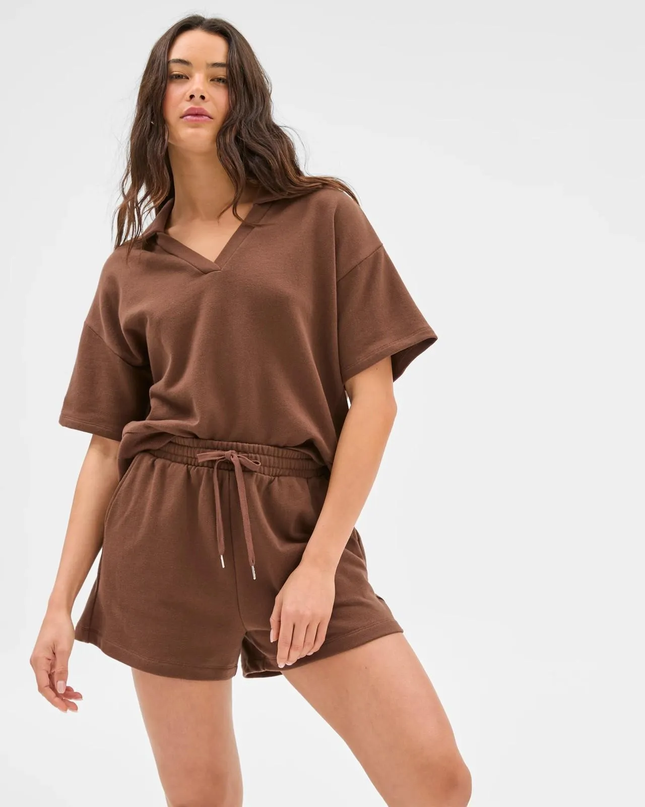 Australian Cotton Mid Rise Fleece Shorts - Lily Loves - Espresso