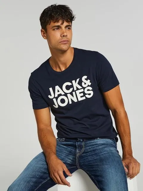 JACK AND JONES Logo Tee In Navy