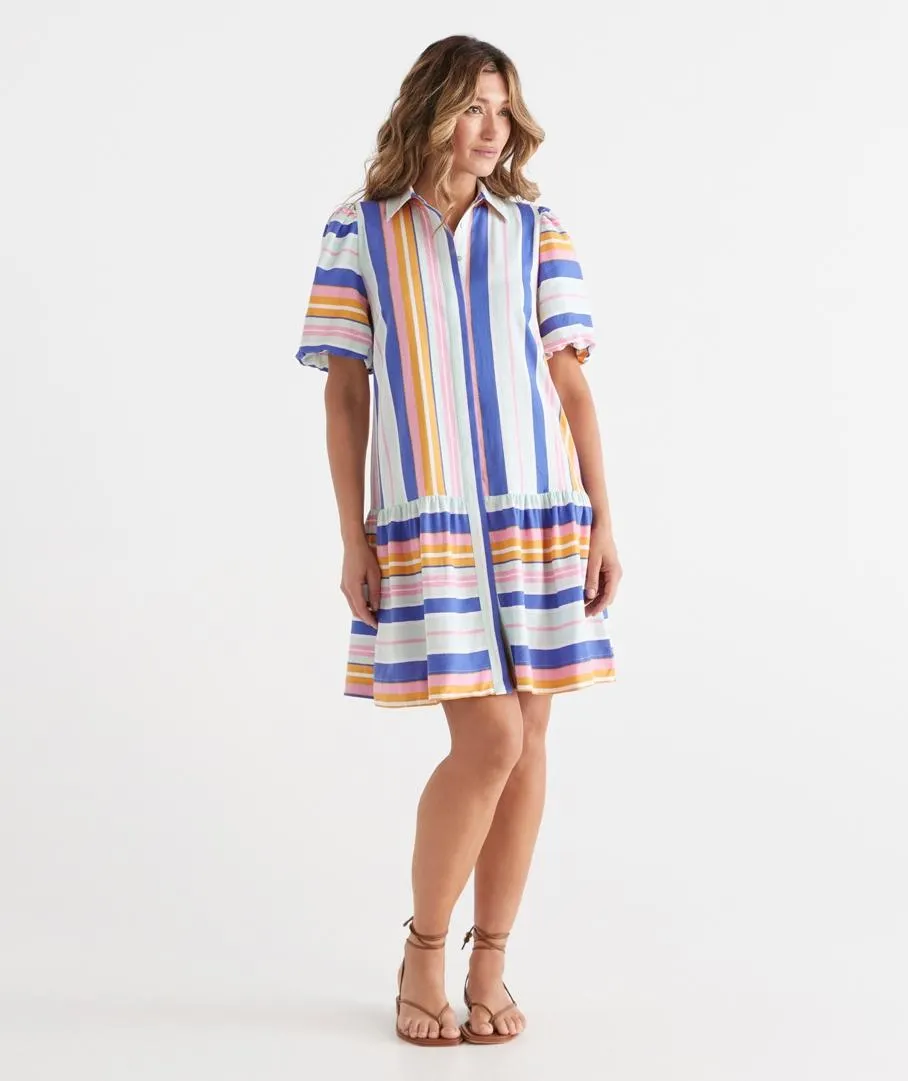 Holiday Stripe Puff Sleeve Dress