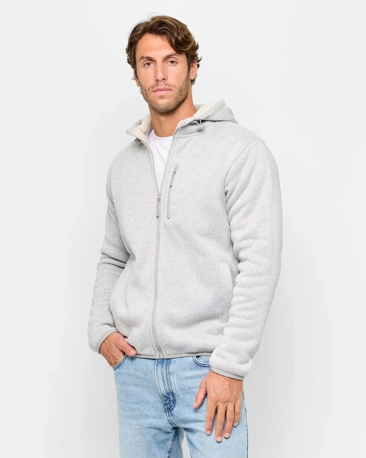 Teddy Zip Through Hoodie - Grey