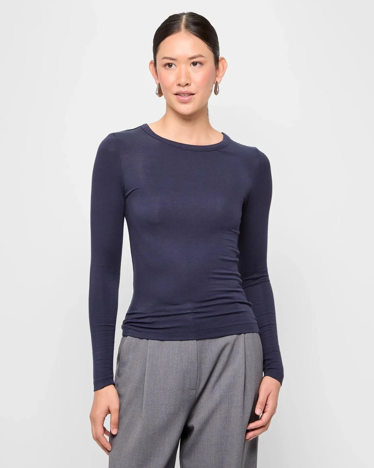 Long Sleeve Luxe Layering Crew Knit Top - Preview - Oxford