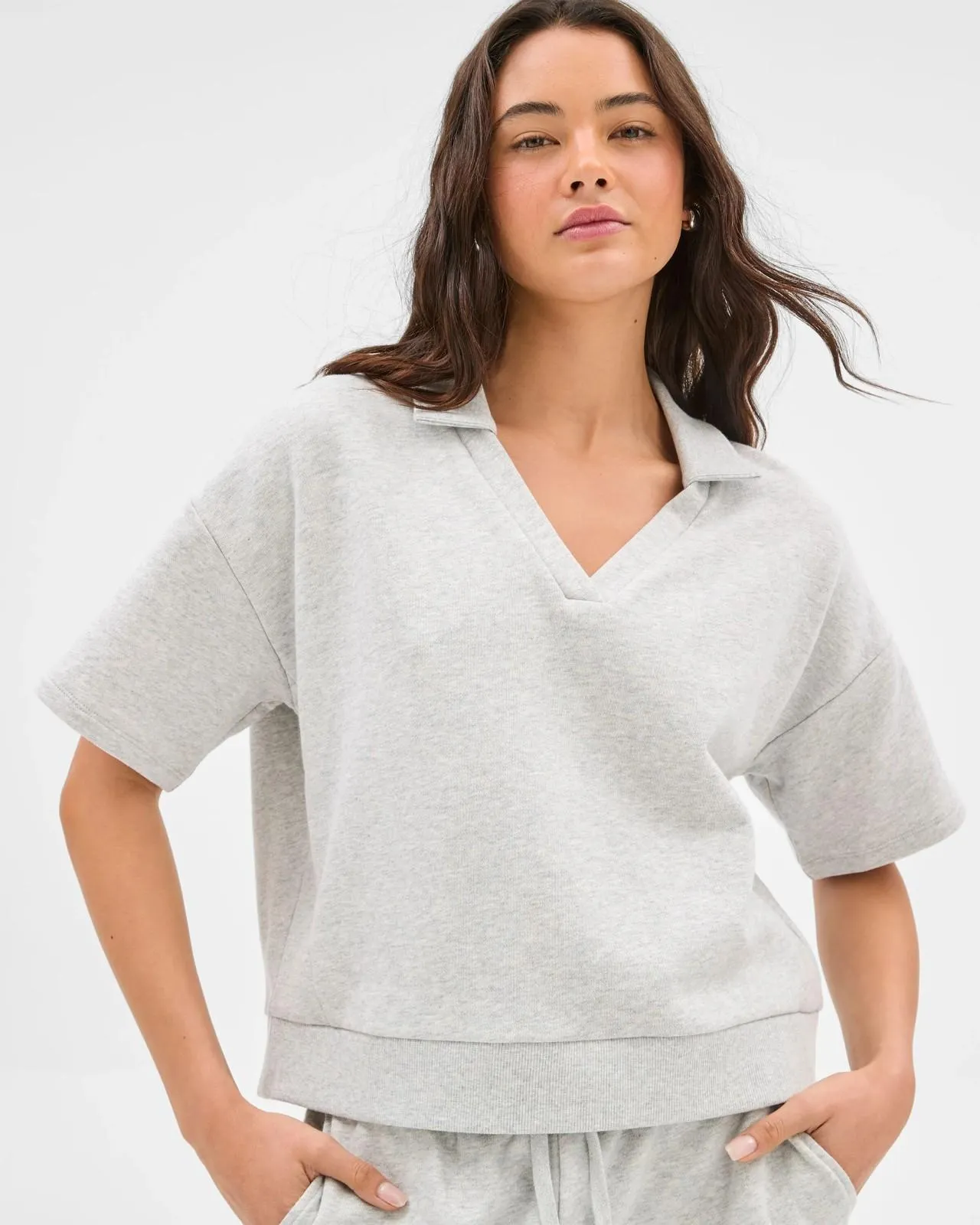 Australian Cotton Polo Fleece Top - Lily Loves - Grey Marle