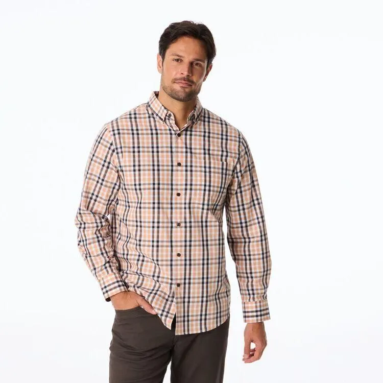JC Lanyon Men's Osborne Easy Care Long Sleeve Shirt Camel Combo