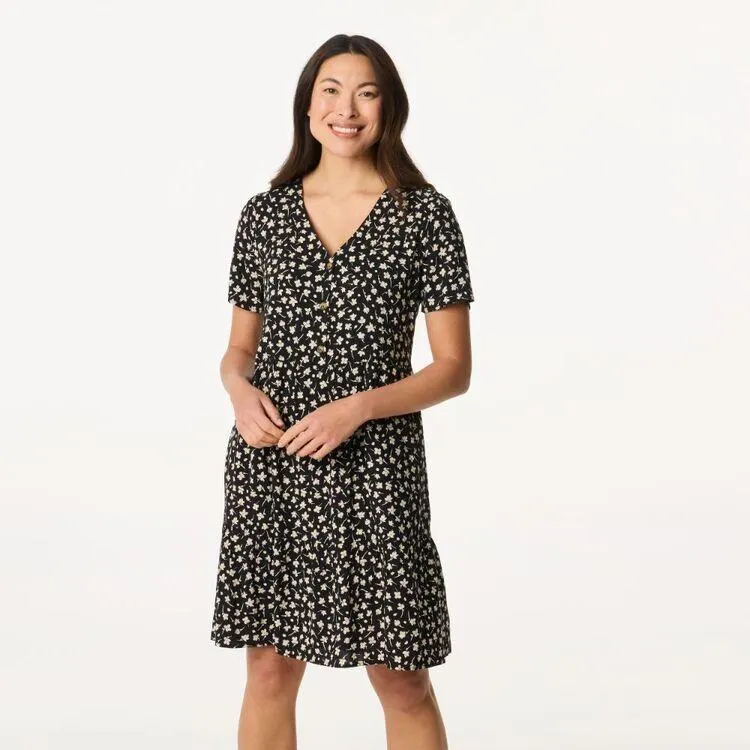 Khoko Collection Woman's Stone Viscose Button Dress Stone Multicoloured