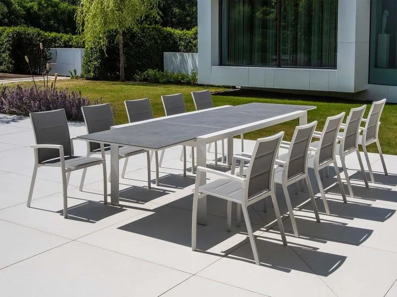 Mona Ceramic Extension Table with Sevilla Padded Chairs -11pc Outdoor Dining Setting