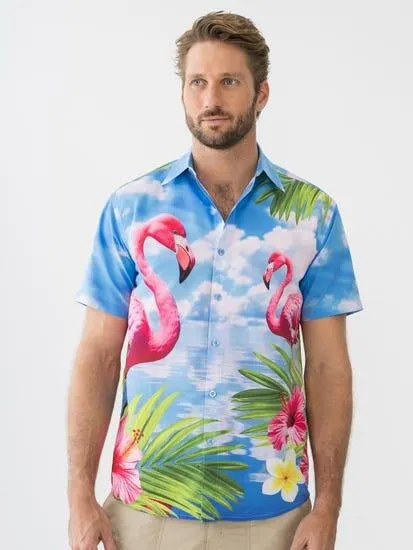 Pacifica Hawaiian Shirt Flamingo Paradise Aqua