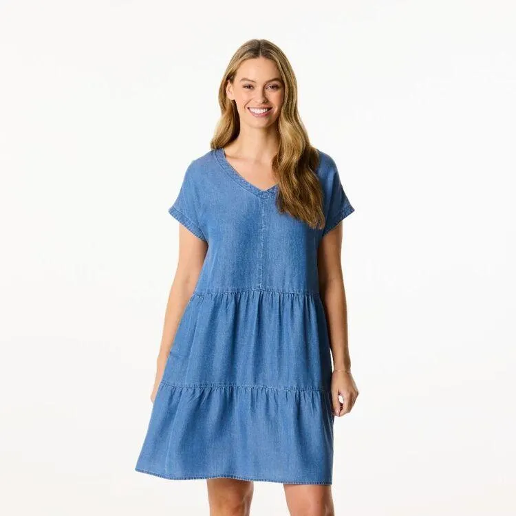Khoko Collection Women's Tencel Tiered Dress Indigo