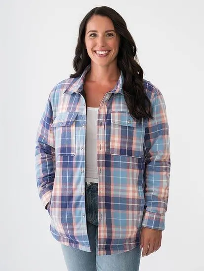 Womens Quilted Flannelette Shirt Blue Pink Check
