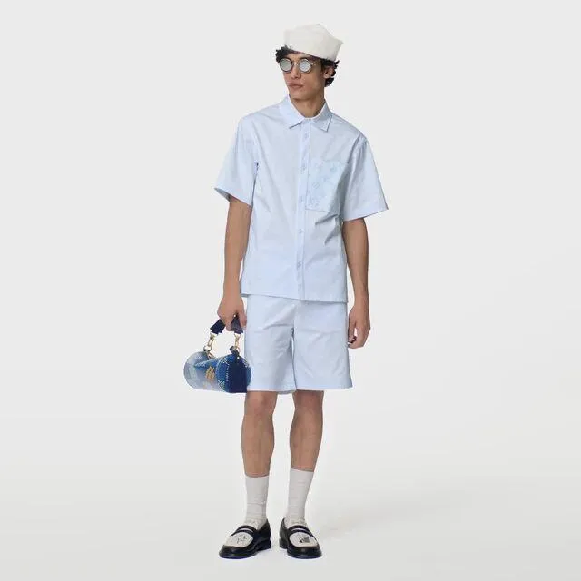 Flocked Short-Sleeved Cotton Shirt