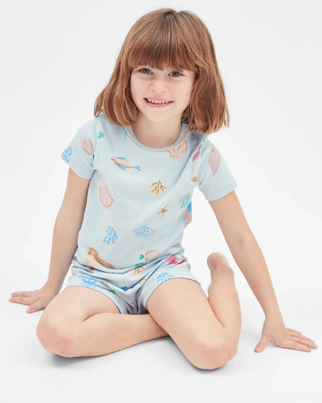 Australian Cotton Younger Girls Pointelle Short Pyjama Set - Mermaid