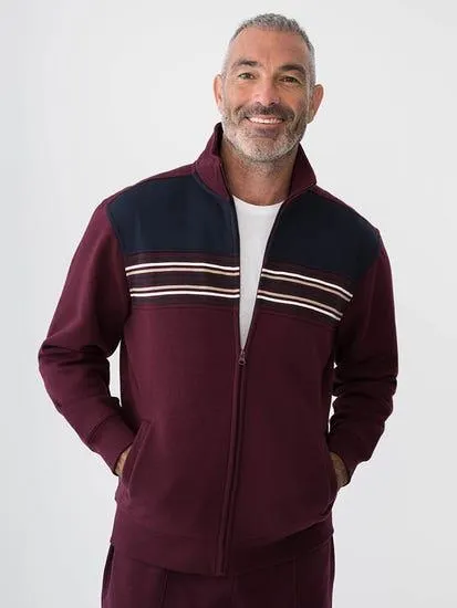 Mens Zip Fleece Top With Chest Panel Burgundy