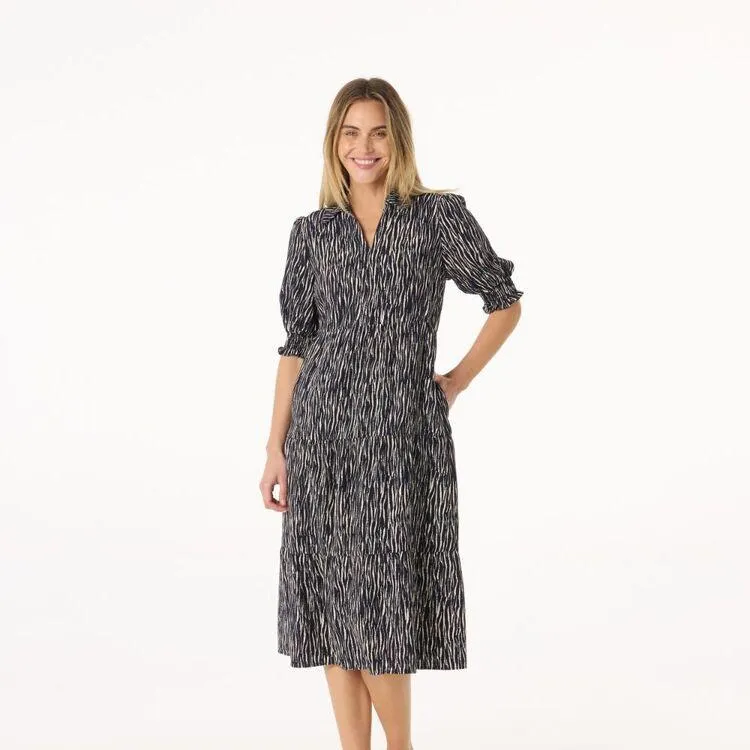 Khoko Edition Women's Squiggle Tiered Midi Dress Navy