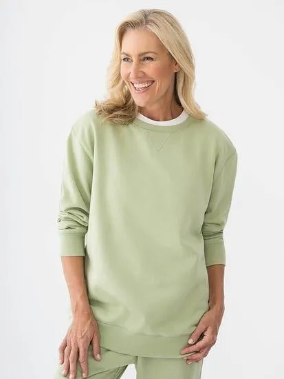 Womens Essential Crew Neck Fleece Top Green Sage