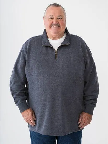 Big Mens 1/4 Zip Sueded Rib Top Charcoal Marle