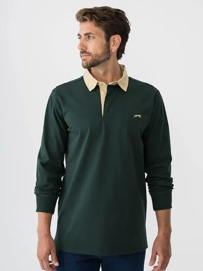 Long Sleeve Cougars Rugby Polo Forest Green