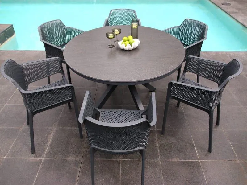 Adele Round Ceramic Table with Bailey Chairs 7pc Outdoor Dining Setting