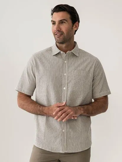 Mens Short Sleeve Seer Sucker Vertical Stripe Shirt Charcoal
