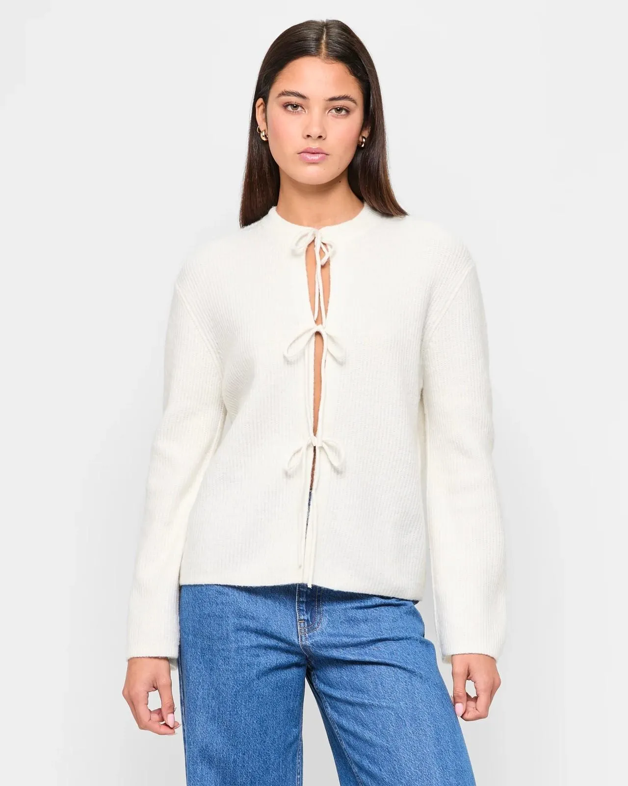 Tie Front Knit Cardigan - Lily Loves - Lily White