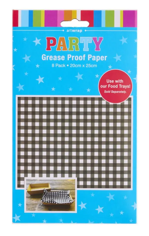 Grease Paper Black Gingham 8pk