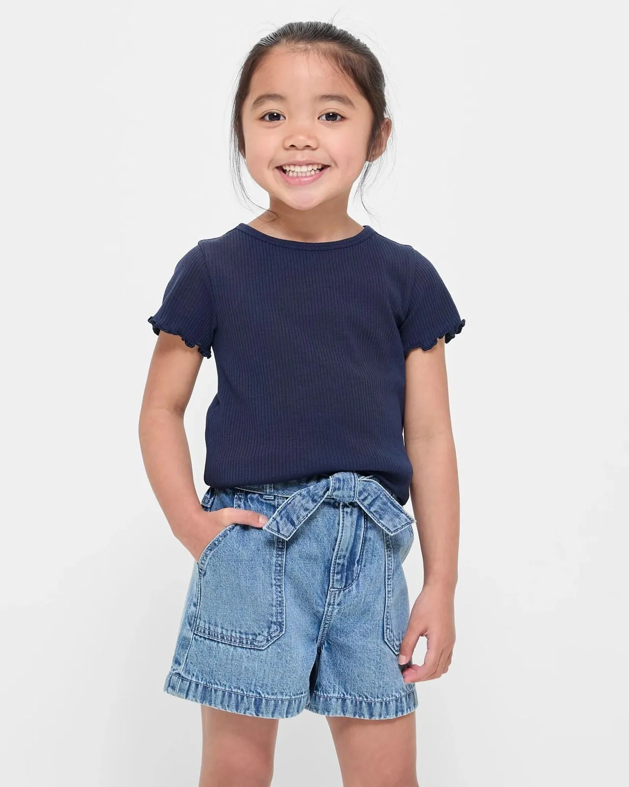 Australian Cotton Girls Rib T-shirt - Navy Blue