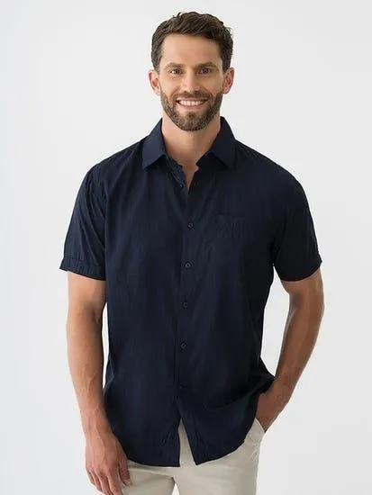 Elliotts Short Sleeve Navy Self Check Shirt