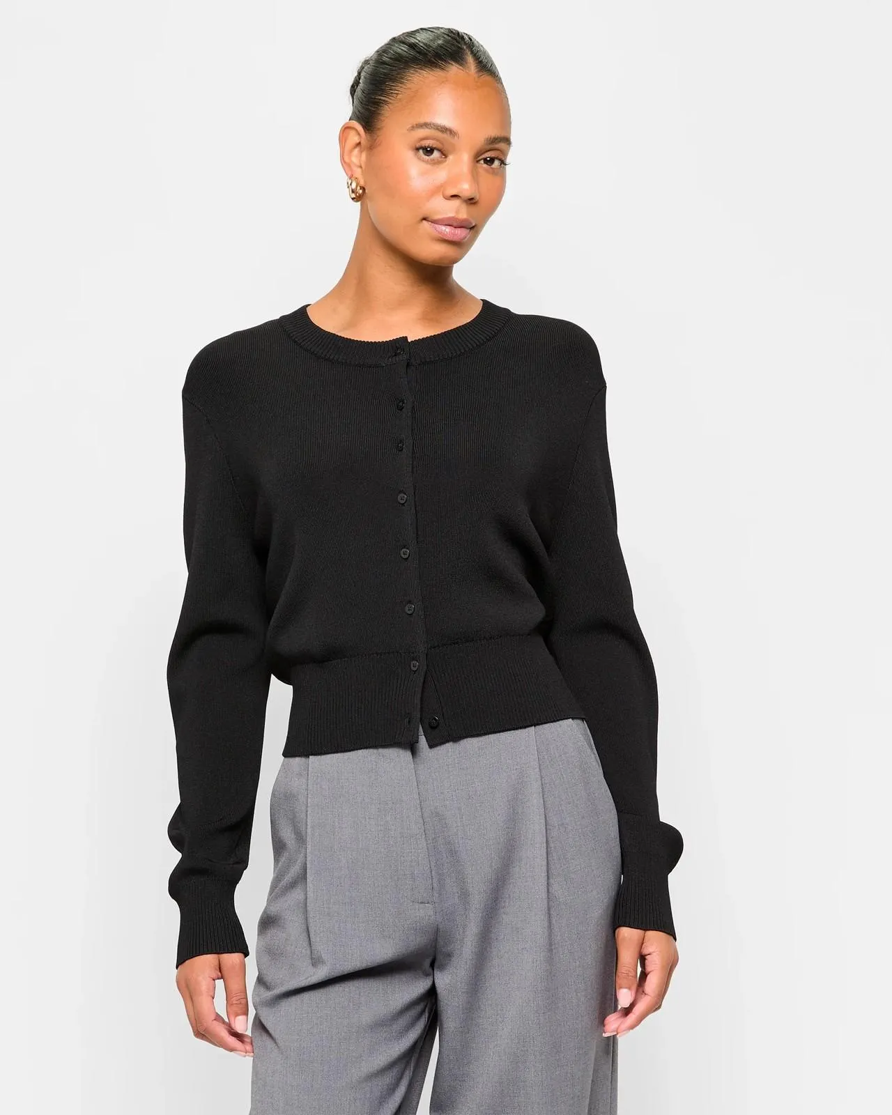 Crepe Knit Cardigan - Preview - Black