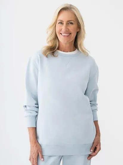 Womens Essential Crew Neck Fleece Top Sky Blue