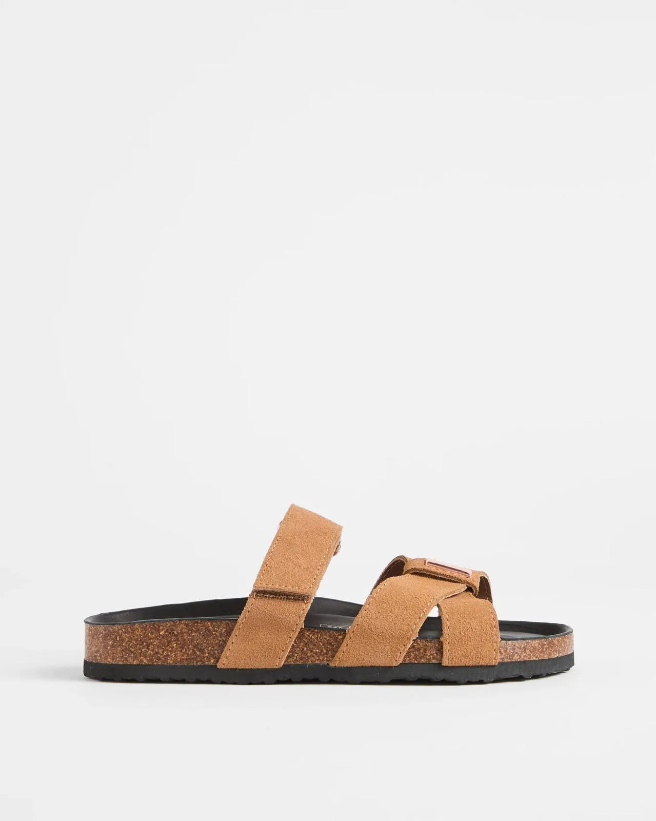 Womens Cross Strap Genuine Leather Moulded Cork Sandal - Kaya - Tan