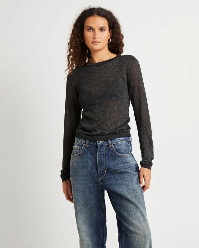 Shimmer Crewneck Knit Long Sleeve Top