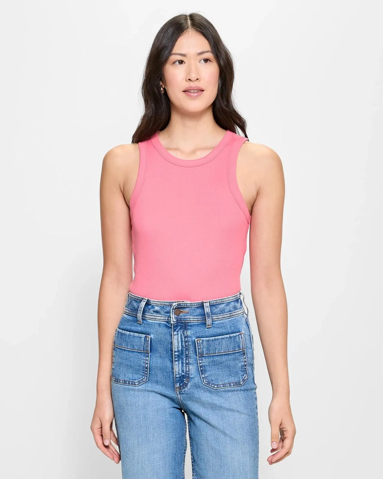 Australian Cotton Racer Front Tank Top - Coral
