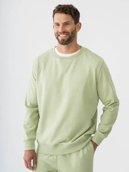 Mens Essential Crew Neck Fleece Top Green Sage